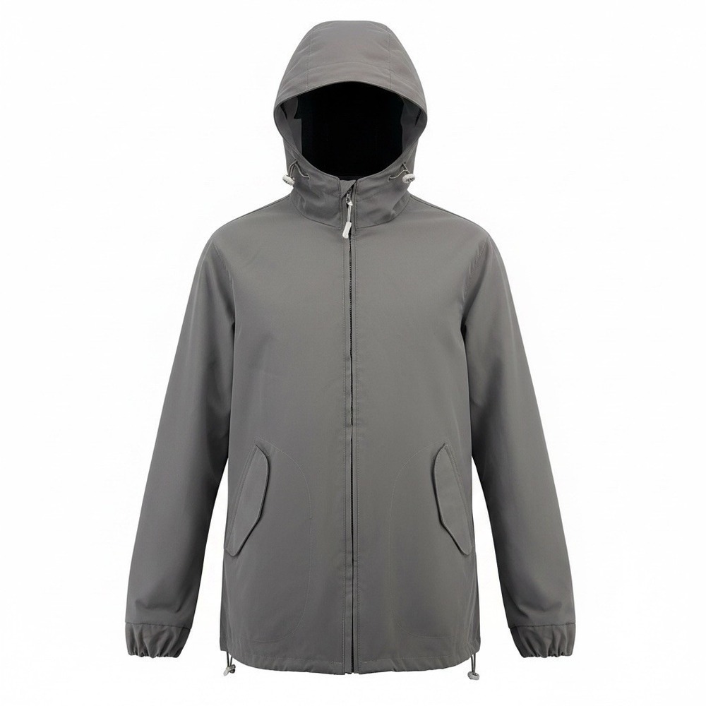 Zara Men's Gray Hooded Rain Jacket Windbreaker Full Zip Mesh Lined  X Large